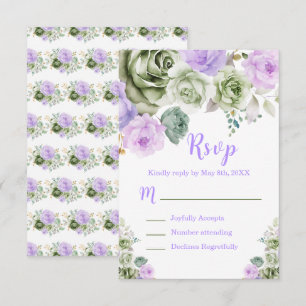 Sage Green and Purple Floral Sweet Sixteen RSVP Card