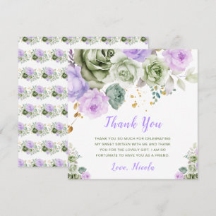 Sage Green and Purple Floral Sweet Sixteen Thank You Card