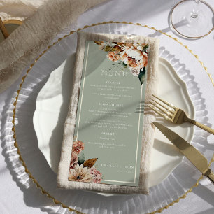 Sage Green and Rose Gold Elegant Flowers Wedding Menu