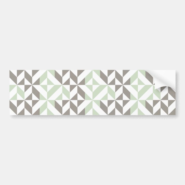 Sage Green and Silver Geometric Deco Cube Pattern Bumper Sticker (Front)