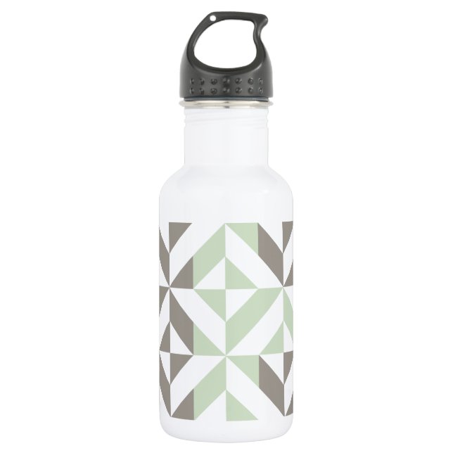 Sage Green and Silver Geometric ZigZag 532 Ml Water Bottle (Front)