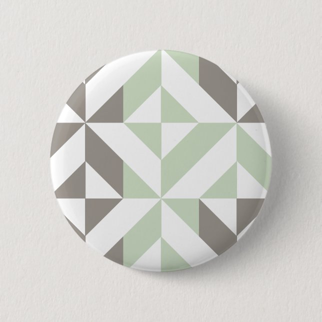 Sage Green and Silver Geometric ZigZag 6 Cm Round Badge (Front)
