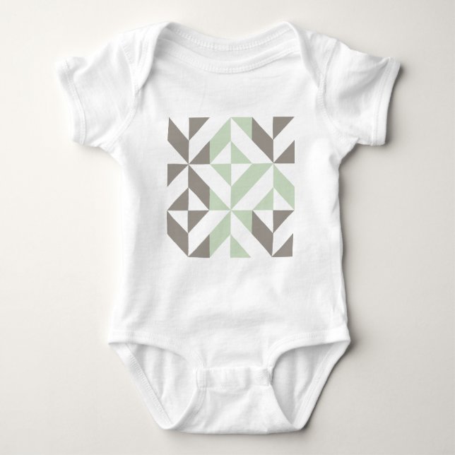Sage Green and Silver Geometric ZigZag Baby Bodysuit (Front)