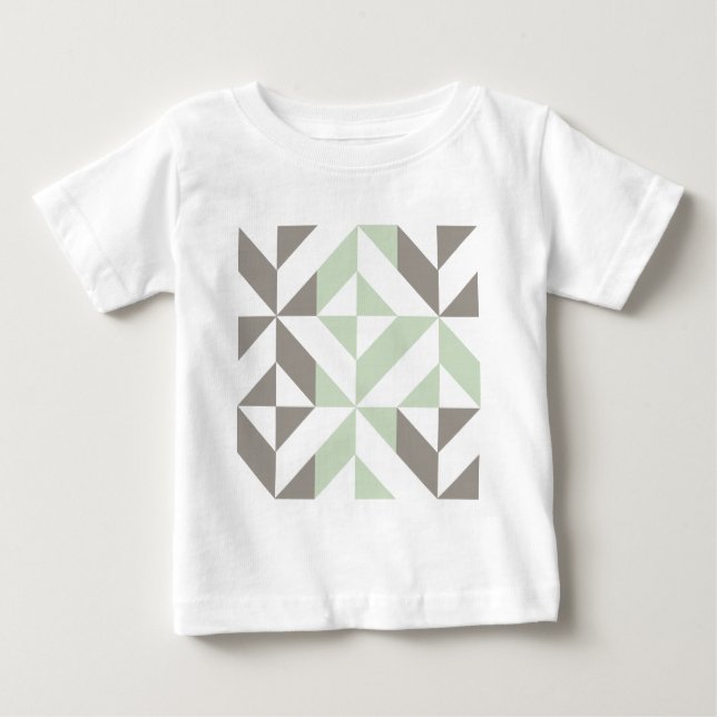 Sage Green and Silver Geometric ZigZag Baby T-Shirt (Front)