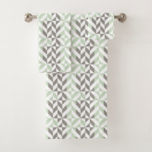 Sage Green and Silver Geometric ZigZag Bath Towel Set