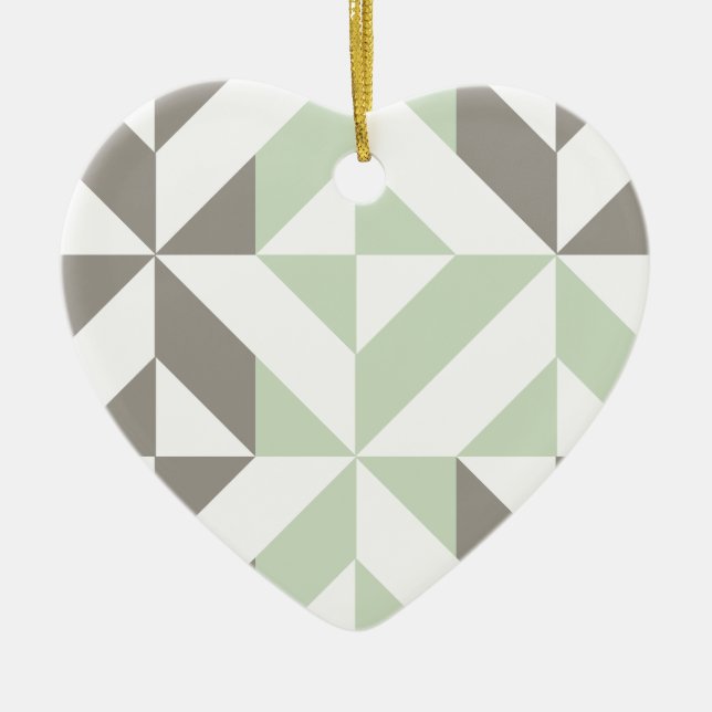 Sage Green and Silver Geometric ZigZag Ceramic Tree Decoration (Front)