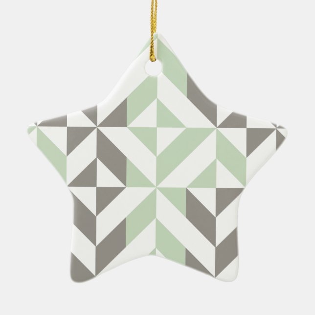 Sage Green and Silver Geometric ZigZag Ceramic Tree Decoration (Front)