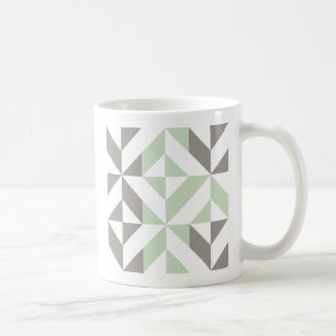 Sage Green and Silver Geometric ZigZag Coffee Mug