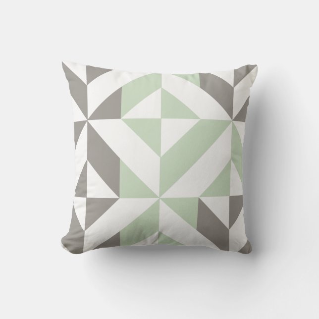 Sage Green and Silver Geometric ZigZag Cushion (Front)