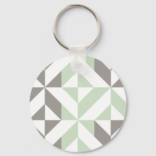 Sage Green and Silver Geometric ZigZag Key Ring