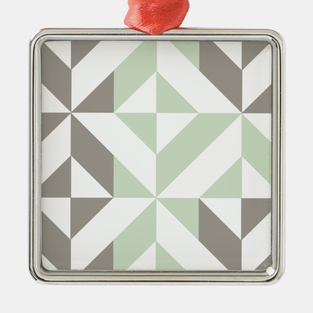 Sage Green and Silver Geometric ZigZag Metal Tree Decoration (Front)