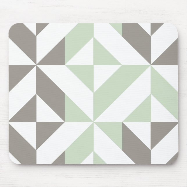 Sage Green and Silver Geometric ZigZag Mouse Pad (Front)