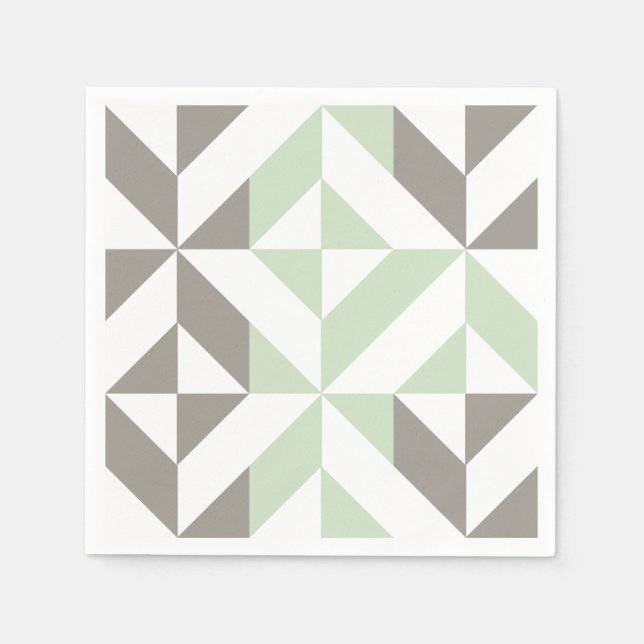 Sage Green and Silver Geometric ZigZag Napkin (Front)