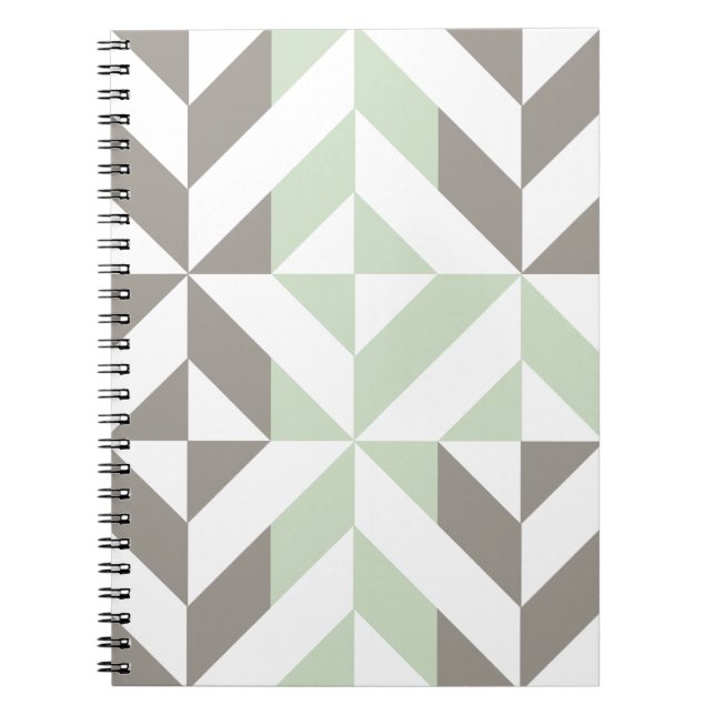 Sage Green and Silver Geometric ZigZag Notebook (Front)
