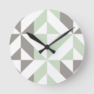 Sage Green and Silver Geometric ZigZag Round Clock