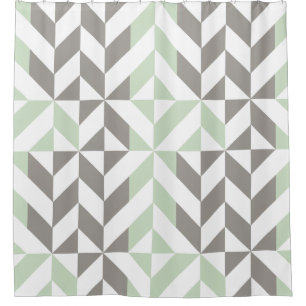 Sage Green and Silver Geometric ZigZag Shower Curtain