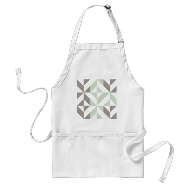 Sage Green and Silver Geometric ZigZag Standard Apron (Front)