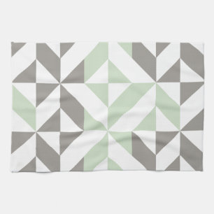 Sage Green and Silver Geometric ZigZag Tea Towel