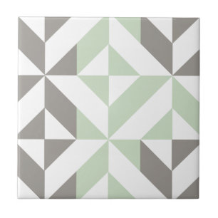 Sage Green and Silver Geometric ZigZag Tile