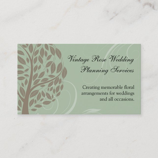 Sage Green and Soft Brown Stylised Eco Tree Business Card (Front)