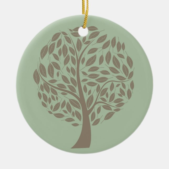 Sage Green and Soft Brown Stylised Eco Tree Ceramic Tree Decoration (Front)