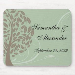 Sage Green and Soft Brown Stylised Eco Tree Mouse Pad