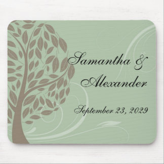 Sage Green and Soft Brown Stylised Eco Tree Mouse Pad
