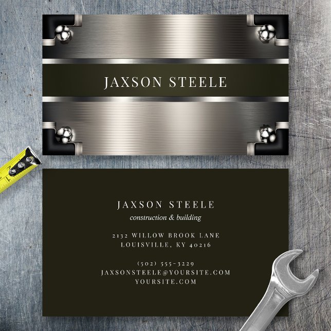 Sage Green and Steel Industrial  Business Card (Creator Uploaded)