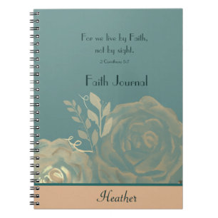 Sage Green and Tan Watercolor Rose Faith Notebook