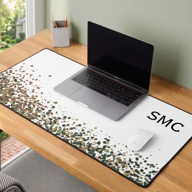 Sage Green and Terracotta Abstract Dot Monogram Desk Mat (This artistic desk mat is a great gift for a friend upgrading their office for their new job.)