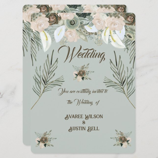 Sage Green and Vanilla Cream Wedding Invitation (Front/Back)