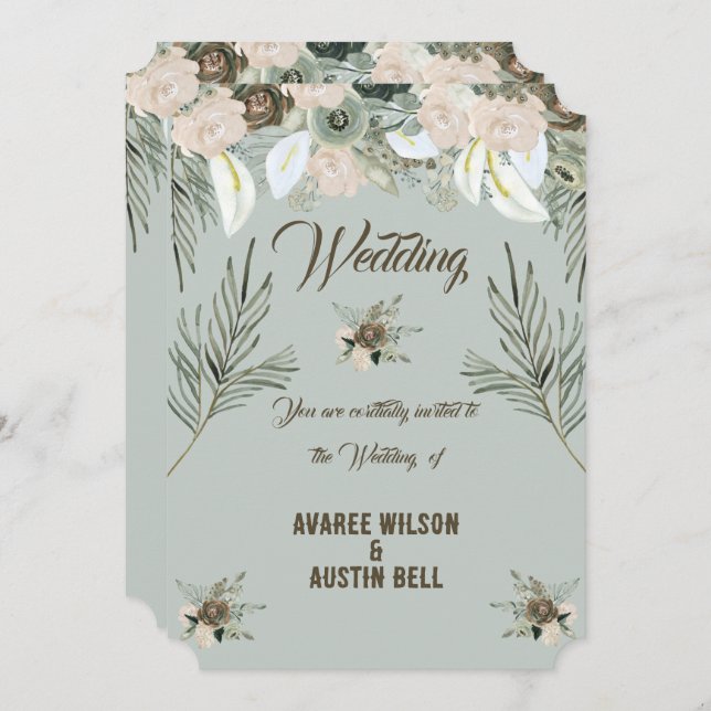 Sage Green and Vanilla Cream Wedding Invitation (Front/Back)