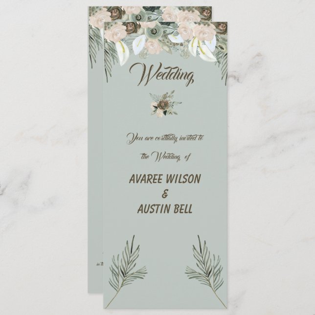 Sage Green and Vanilla Cream Wedding Invitation (Front/Back)