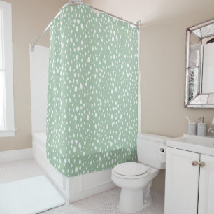 Sage Green and White Abstract Dots Shower Curtain