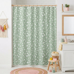 Sage Green and White Abstract Dots Shower Curtain
