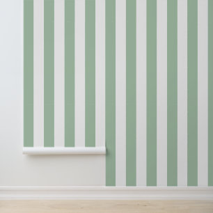 Sage Green and White Bold Vertical Stripes Wallpaper