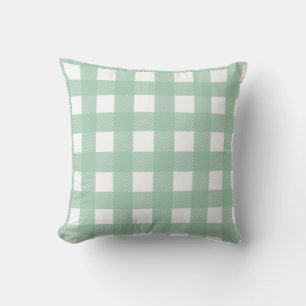 Sage Green and White Buffalo Checks Plaid Cushion