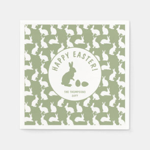 Sage Green And White Bunnies Happy Easter Napkin