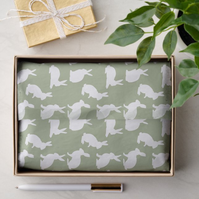Sage Green And White Bunny Pattern Stylish Easter Tissue Paper (Gift)