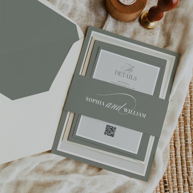 Sage Green and White Calligraphy | Luxe Wedding Invitation Belly Band (Creator Uploaded)