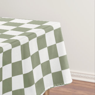 Sage green and white chequered check cotton dining tablecloth