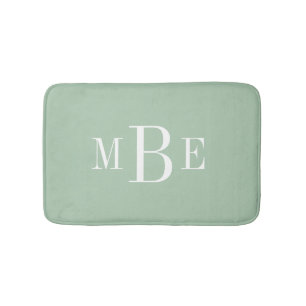 Sage Green and White Classic 3 Letter Monogram Bath Mat