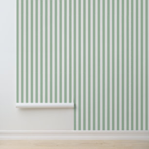 Sage Green and White Classic Vertical Stripes Wallpaper