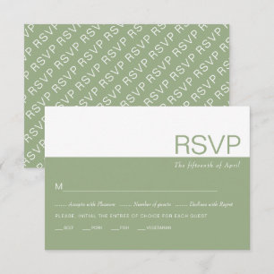 Sage green and white colorblock whimsical wedding RSVP card