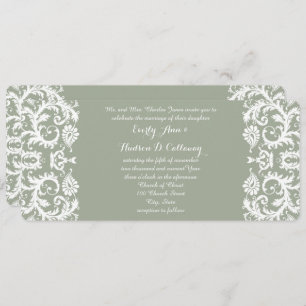 Sage Green and White Damask Wedding Invitation