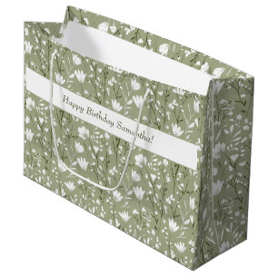 Sage Green and White Floral Birthday for her Large Gift Bag