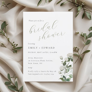 Sage Green and White Floral Bridal Shower Invitation