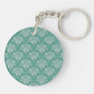 Sage Green and White Floral Damask Key Ring