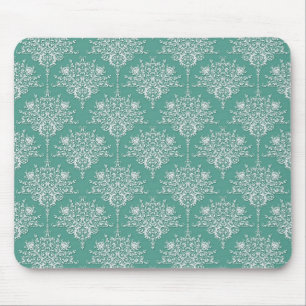 Sage Green and White Floral Damask Mouse Pad