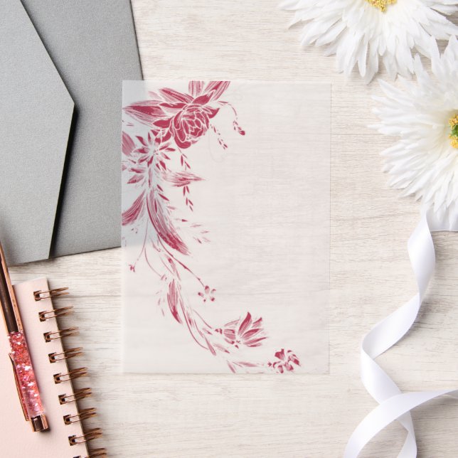 Sage green and white floral garland wedding vellum invitations (Wedding)